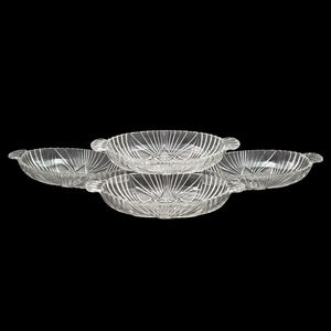 Lot of 4 Hazel Atlas Glass Clear Olive Dish Oval Fan Triangle Tab Handle